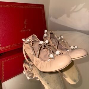 Rene Caovilla Cream Flats with Crystal Accents